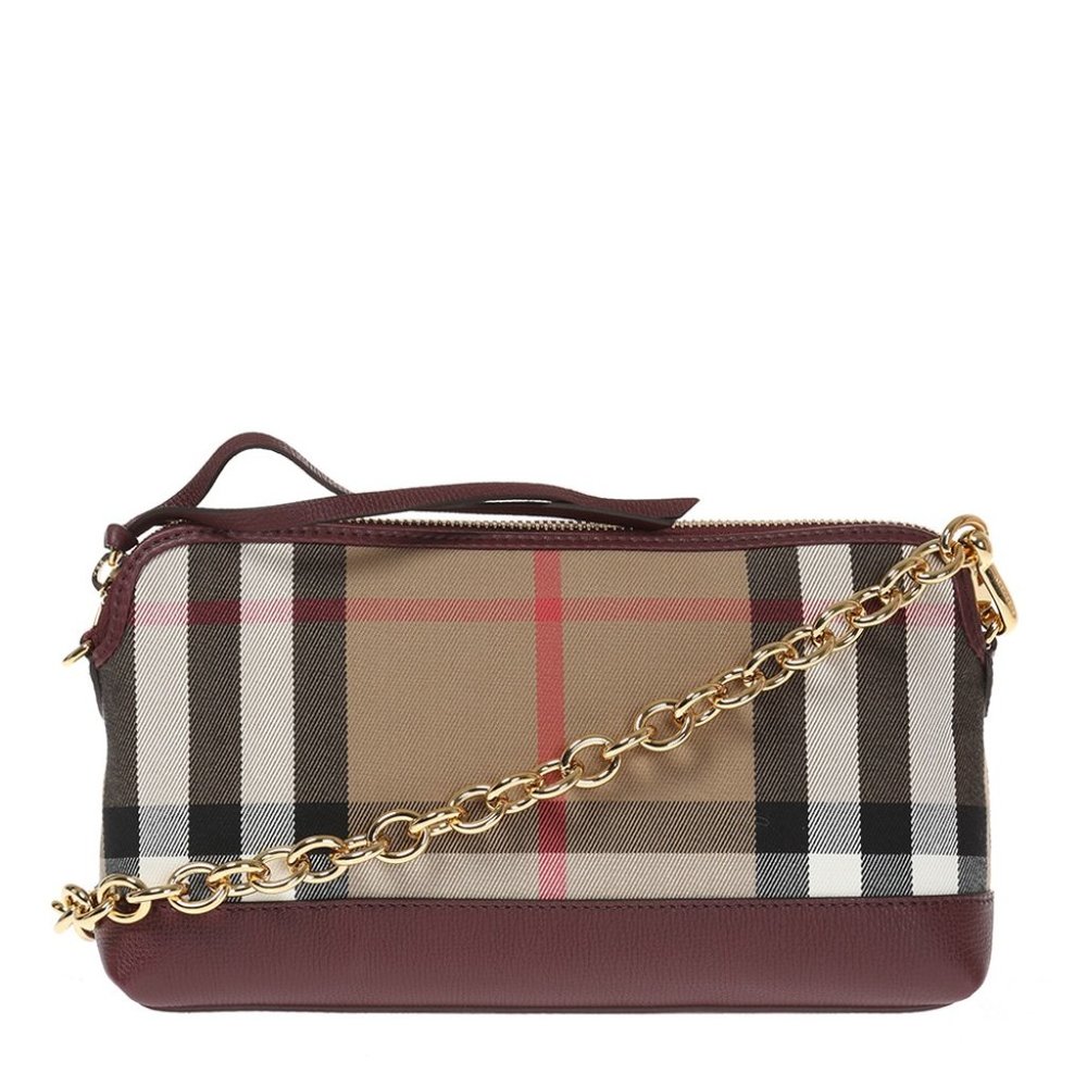 NWT BURBERRY HOUSE CHECK DERBY LEATHER ABINGDON CROSSBODY BAG CLUTCH